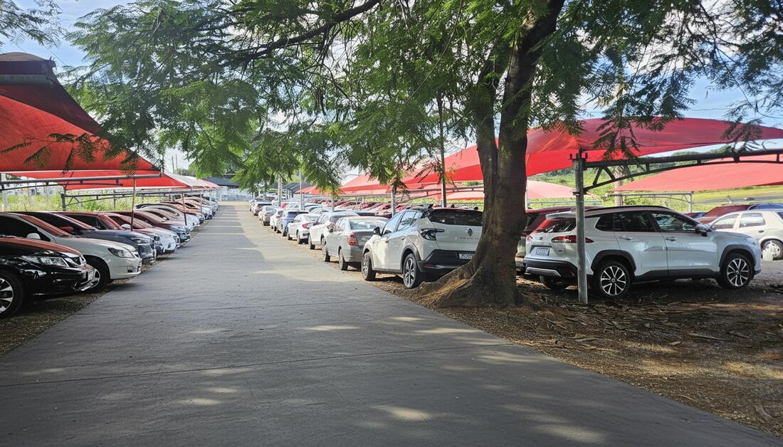 Plazas cubiertas de Bandeira Park Viracopos con árboles alrededor del patio
